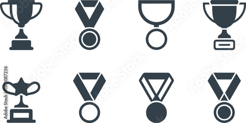 Mega UI Icon Bundle: Social Media Interface, AI Technology, Magic Sparkle Stars, Achievement Trophies, and Validation Checkmark Vector Set