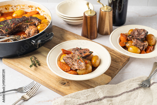 Obraz na plátně Hearty food. Beef pot roast with roasted vegetables