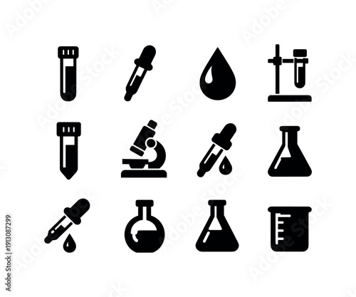 Blood Collection Icons. Blood sample collection. Filled icon set of Blood sample collection: test tube,