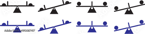 balance swing icon, playground seesaw vector icon set. Simple black and white seesaw illustration with a minimalist silhouette. Seesaw icon, logo, app, template. EPS10