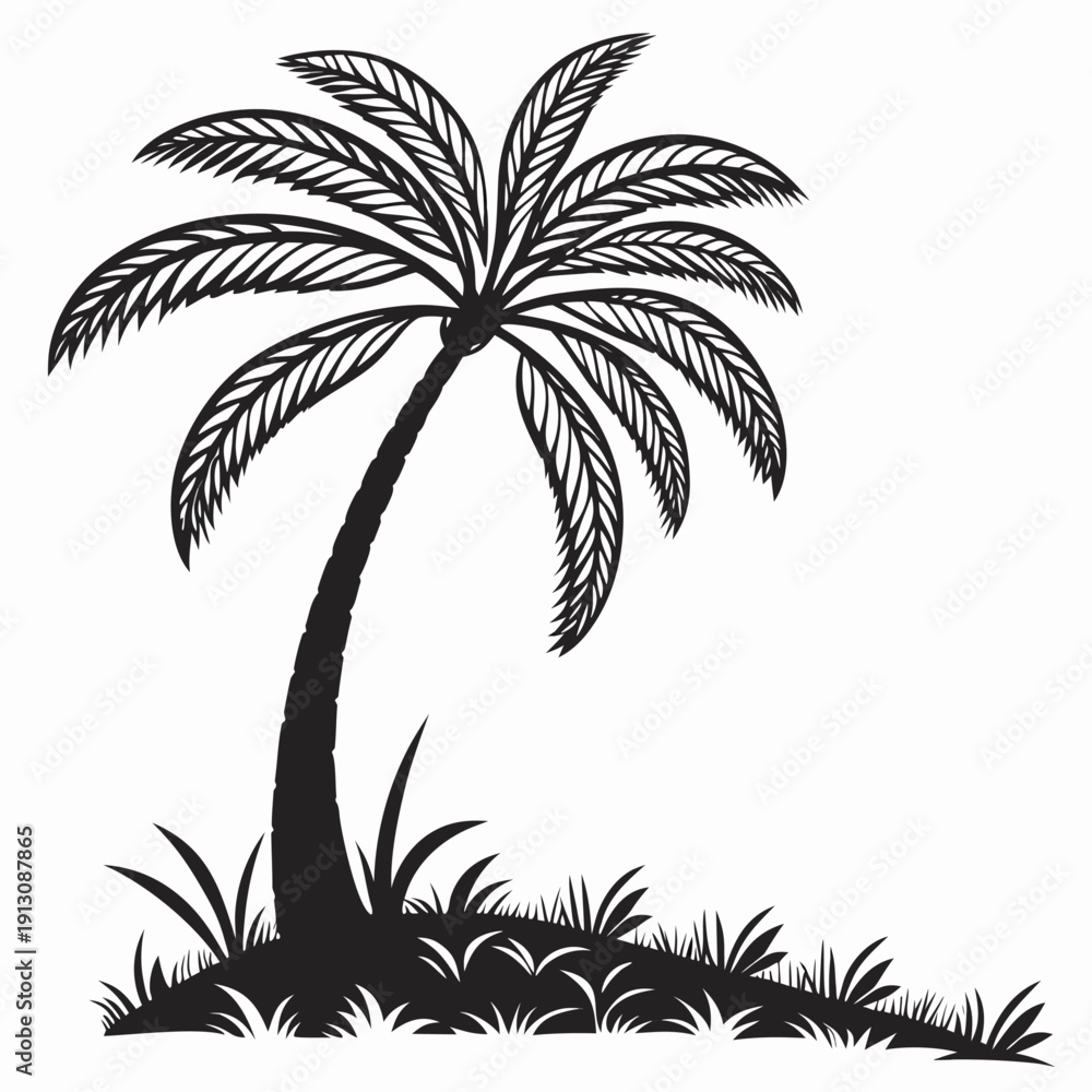 Fototapeta premium An exotic tropical summer landscape featuring a palm tree silhouette vector illustration perfect for beach travel and island paradise nature design