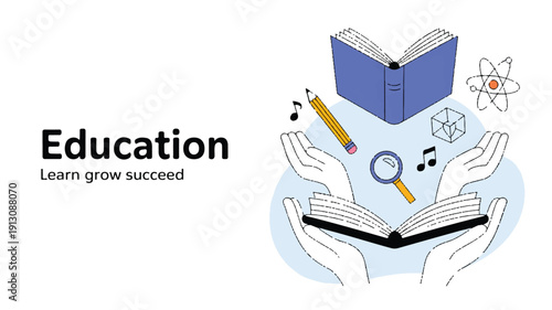 Education, Learn Grow Succeed A Minimalist Digital Illustration Symbolizing Knowledge Acquisition and Personal Development