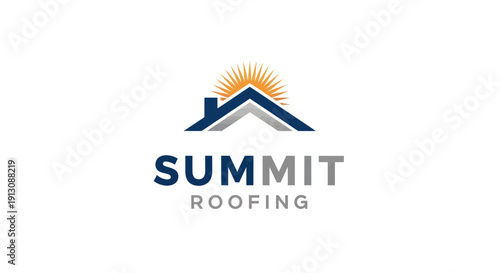 Summit Roofing Logo with Sun and House Roof Design.