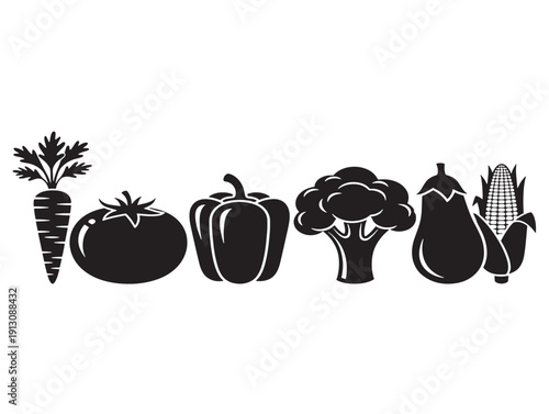 Beautiful garden produce set with harvest vegetable silhouette shapes