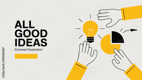 Illustrative Concept of Collective Brainstorming and Innovation with Hands Reaching for a Glowing Lightbulb Idea