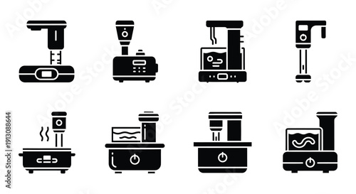 Black glyph icons depicting various coffee machines and espresso makers