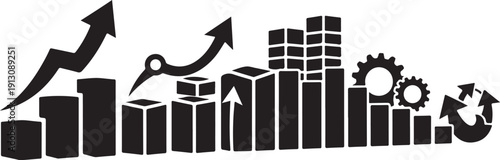 Business Growth Chart with Arrows and Gears Icon Graphic