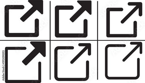 External link icon set with arrow square styles for web UI, hyperlinks, navigation and new window.