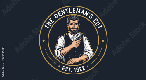 The Gentlemans Cut Barber Shop Logo with Vintage Man.