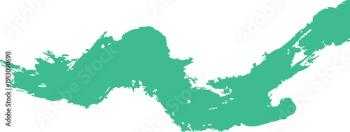 abstract teal green paint stroke with wavy fluid texture and distressed ink splatter isolated on white background