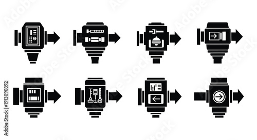 Black and white icons depicting various stages of dripping faucet repair