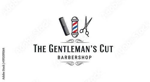 The Gentlemans Cut Barbershop Logo with Barber Pole and Scissors.