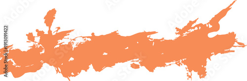 horizontal orange ink splash with distressed paint texture and grunge splatter isolated on white background