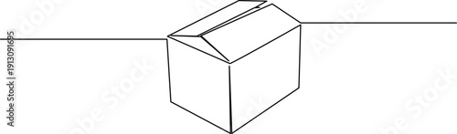 A cardboard box with a red ribbon tied around it sitting on a flat surface. Vector