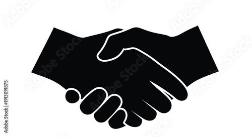 Black silhouette of two hands clasped together in a firm handshake