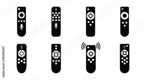 Various black remote controls and wireless signal icons displayed in a grid