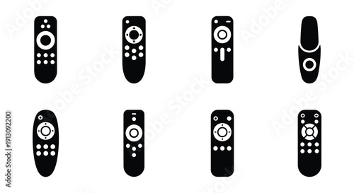 Various black remote controls and wireless signal icons displayed in a grid