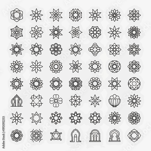 Intricate collection of geometric Islamic art and mandala patterns.