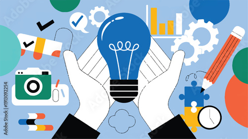 Inspiring Idea Generation A Flat Design Illustration Showcasing Creativity and Innovation