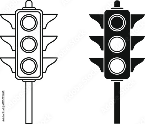 Traffic Light Icon Set Road Signal Silhouette Stoplight Transportation Safety Vector Illustration Collection Design