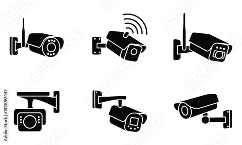 Collection of various security camera icons in different orientations