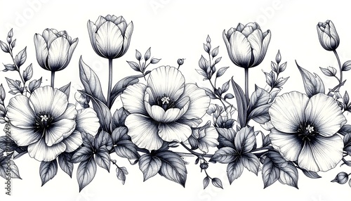 Detailed Blue Blackout Floral Border