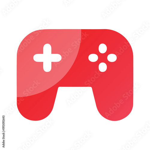 A modern red game controller icon in a clean flat design. This sleek gamepad vector is perfect for gaming apps, esports branding, and entertainment-themed interfaces.