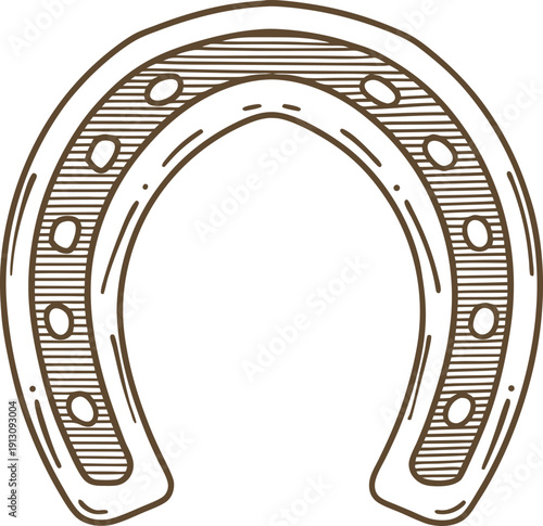 Rustic horseshoe illustration with nails vintage lucky charm symbol for protection and good fortune concept