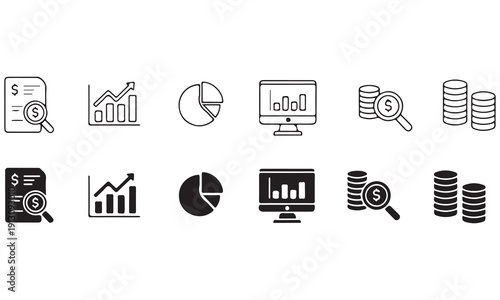 Energy, Transport, Finance, and Water Icon Set – Fuel, Vehicles, Financial Growth, and Water Conservation Vector Symbols