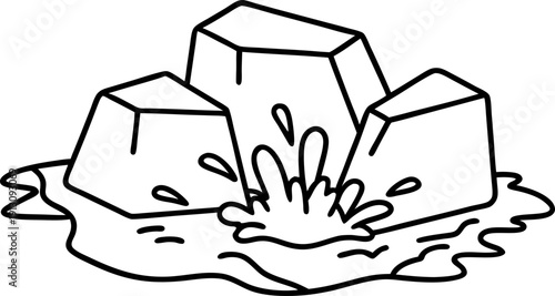 Melting ice cubes with water splash cold drink refreshment concept illustration