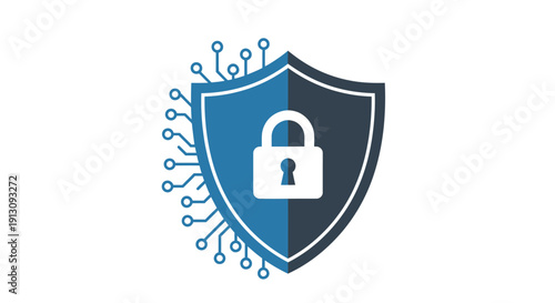Digital shield icon with a padlock representing cybersecurity and data protection
