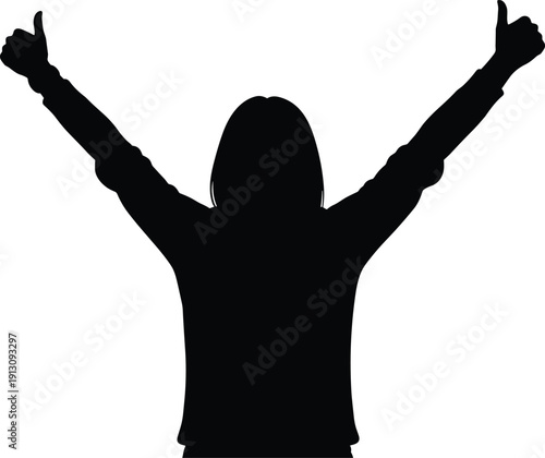 Woman silhouette with raised arms celebrating success victory freedom happiness motivation vector illustration isolated on white background - flat vector illustration