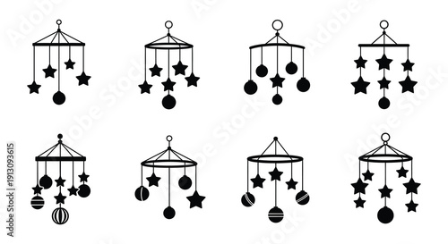 Collection of baby mobiles featuring stars moons and cloud designs