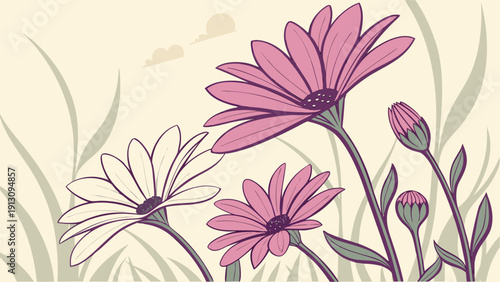 pink flowers on a white background