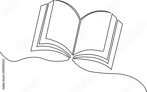 An open book with a ribbon marker resting on a surface Vector