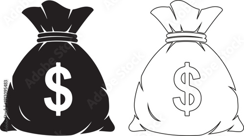 Professional vector collection featuring finance and money-themed icons including dollar symbols, pound signs, money bags, bar charts, and profit growth arrows. Ideal for business presentations