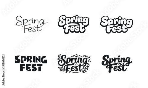 Spring fest vibes. Set lettering. harmonious lettering variations of the same emblematic concept, each with different artistic interpretation