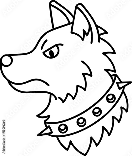 angry dog head with spiked collar outline fierce canine pet avatar, aggressive and protective expression