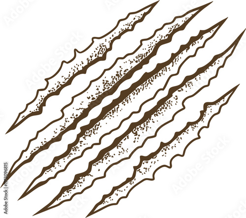 Claw scratch marks ripped torn slashes with jagged edges and rough texture animal attack or damage illustration