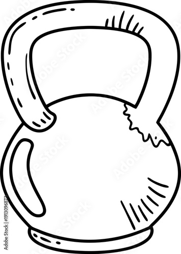 Kettlebell outline drawing, fitness equipment for strength training and exercise illustration