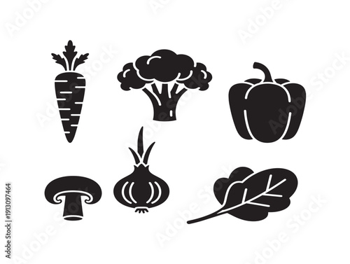 Delicious cooking veggie set with beautiful kitchen fresh silhouette shapes