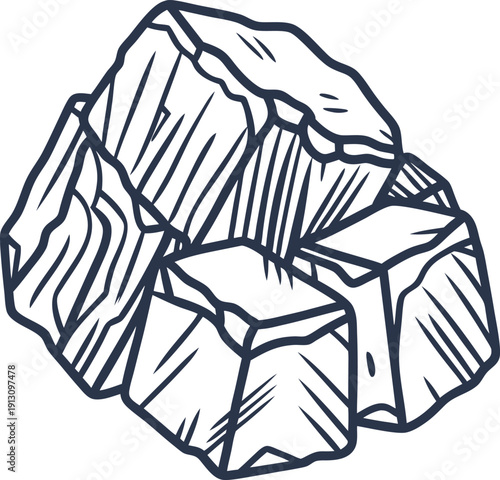 Coal pieces illustration black mineral chunks isolated on white background natural fossil energy resource sketch