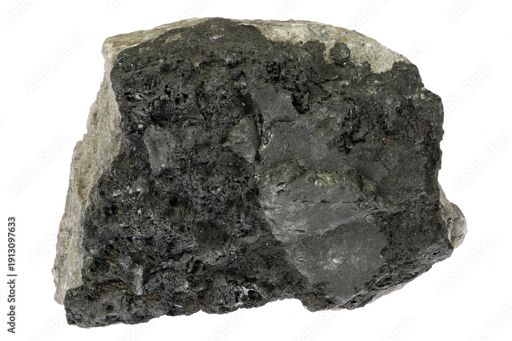 Obraz premium manganite from Ilfeld, South Harz, Germany isolated on white background