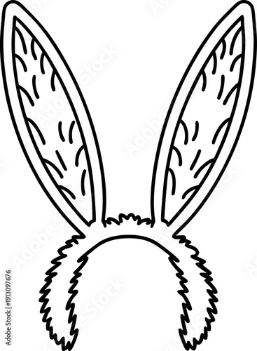 Bunny ears headband outline with fur texture, animal accessory costume element illustration