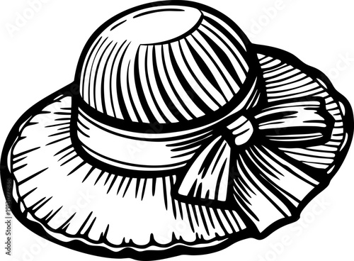 Vintage wide brimmed sun hat with bow decorative ribbon stylish fashion accessory