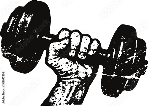 Strong hand lifting dumbbell weight illustration for fitness and strength concept