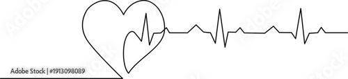 Heartbeat graphic with a stylized heart and a line graph of a heartbeat. Vector