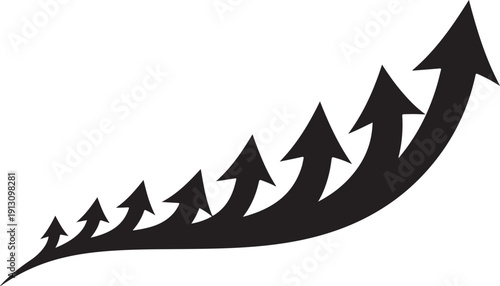 Black Arrows Ascending Upward in a Curved Motion Graph