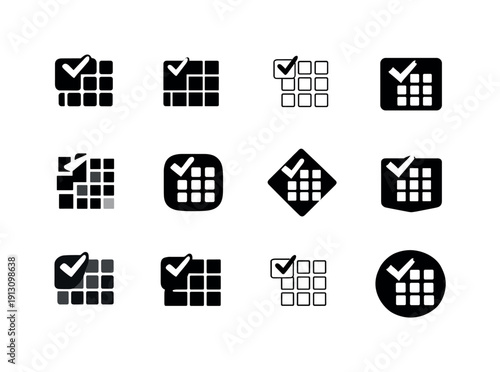 Effective Habit Icons. Building effective work habits. Icon set. Set Logo of Building effective work habits: daily habit tracker grid. harmonious