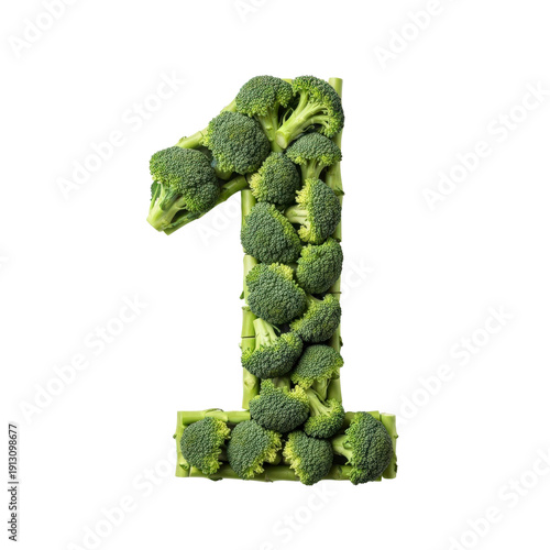 Number 1 made from broccoli On Transparent Background